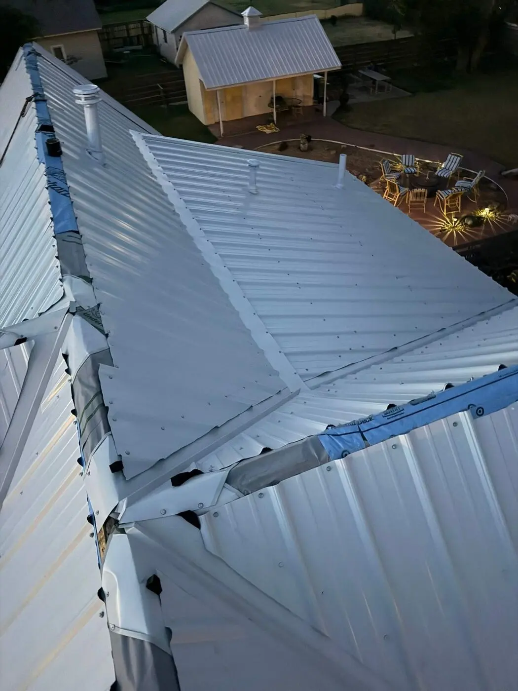 Aerial view of a newly installed standing seam metal roof